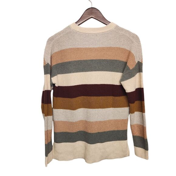 Madewell Thompson Pocket Pullover Ribbed Knit Sweater Neutral Stripe Small - Picture 2 of 7